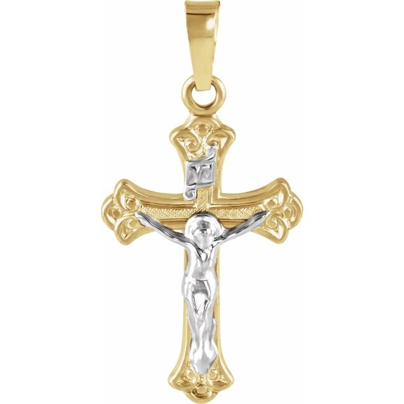 NEW Yellow Gold 14k Two Tone Cross Crucifix Pendant Charm 0.96 Grams 1 Inch